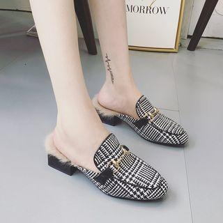 Chain Detail Block Heel Mules
