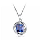 925 Sterling Silver September Birthday Stone Pendant With Blue Cubic Zircon And Necklace