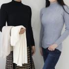 Set Of 2: Mock-neck Slim-fit Ribbed Knit Top