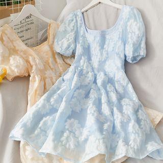 Square-neck Flower-print Mini Dress