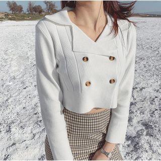 Cropped Lapel Double-breasted Knit Top