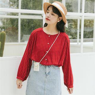 Puff Sleeve Dotted Shirt Red - One Size