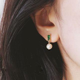 Rhinestone Faux Pearl Asymmetrical Alloy Dangle Earring 1 Pair - Gold - One Size