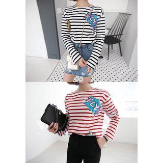 Sequined-appliqu  Striped T-shirt