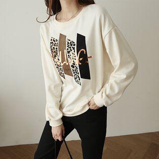 Letter-l Me Leopard-trim Boxy Pullover