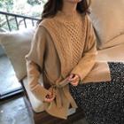 Slit Tie-side Cable Knitted Top / Leopard Print Ruffled Hem Skirt
