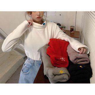 Long-sleeve Embroidered Mock-neck T-shirt