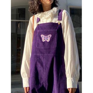 Butterfly Embroidered Midi A-line Pinafore Dress