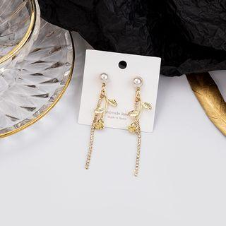 Faux Pearl Alloy Rose Dangle Earring 1 Pair - E2670 - As Shown In Figure - One Size