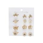 Set: Rhinestone Earring / Ring (various Designs) As Shown In Figure - One Size