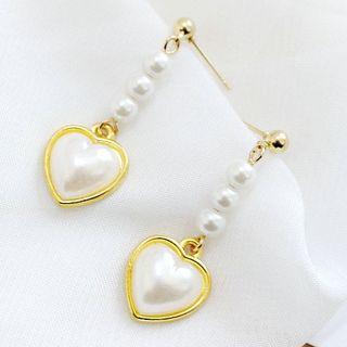 Faux-pearl Heart Drop Earring / Clip-on Earring