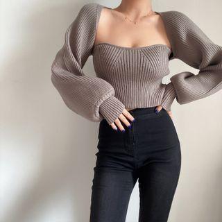 Set: Plain Knit Cropped Tube Top + Shrug