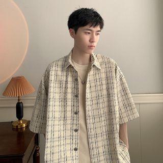 Short-sleeve Checked Shirt Jacket