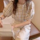 Puff-sleeve Plaid Blouse As Shown In Figure - One Size