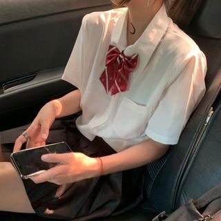 Bow Accent Short-sleeve Shirt As Shown In Figure - One Size