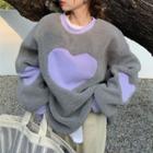 Fleece Heart Pattern Long-sleeve Sweatshirt Purple - One Size