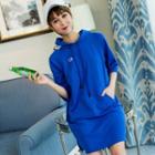 Elbow-sleeve Applique Hooded Dress