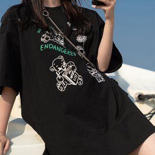 Bear Print Round Neck T-shirt