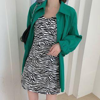 Plain Shirt / Strappy Zebra A-line Dress