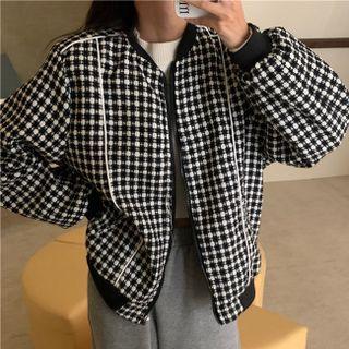 Plaid Long-sleeve Baseball Jacket