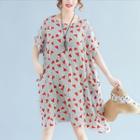 Heart Print Short-sleeve A-line Midi Dress