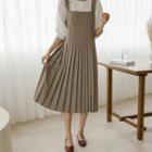 Square-neck Pleated Long Pinafore Dress