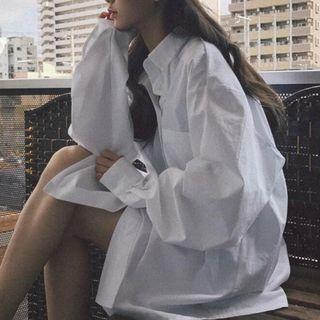 Pocket Front Long-sleeve Shirt White - One Size
