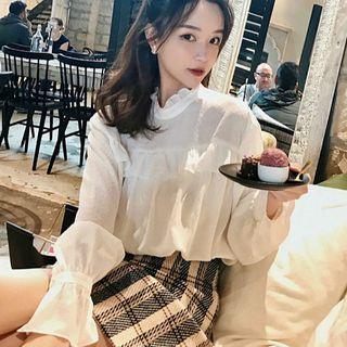 Ruffled-trim Flare-sleeve Long-sleeve Blouse