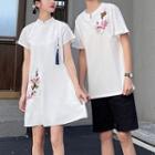 Couple Matching Frog-button Embroidered T-shirt / Mini A-line Dress / Shorts