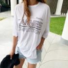 Letter Print Oversized T-shirt Ivory - One Size