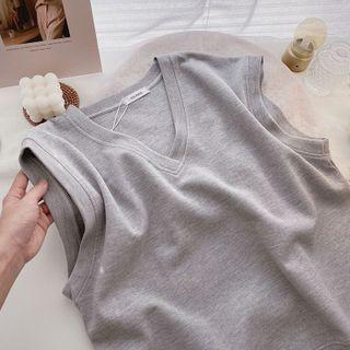V-neck Plain Sleeveless Top Gray - One Size