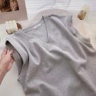 V-neck Plain Sleeveless Top Gray - One Size