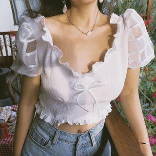 Short-sleeve Bow-accent Crop Top