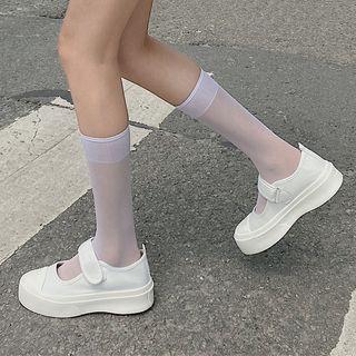 Adhesive Tab Platform Canvas Mary Jane Flats