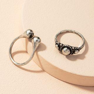 Retro Alloy Ring Set - Silver - One Size