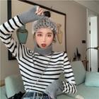 Color-block Turtle-neck Slim-fit Striped Long-sleeve Sweater