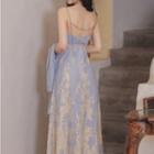 Strappy Floral Lace Midi A-line Dress / Light Jacket / Set