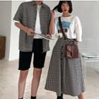 Couple Matching Check Short-sleeve Shirt / A-line Midi Skirt