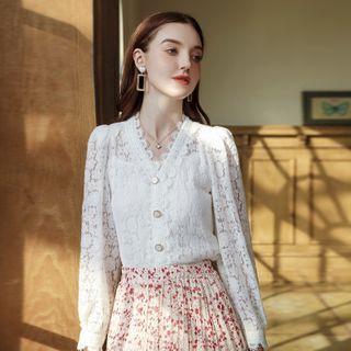 Long-sleeve Lace Blouse + Plain Camisole