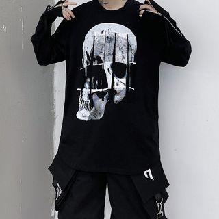 Distressed Skull Print Oversize Pullover