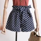 Paperbag-waist Dotted Shorts With Sash