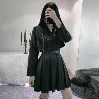 Double-breasted Cropped Shirt / Elbow-sleeve Shirt