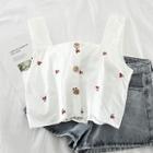 Sleeveless Embroidered Buttoned Cropped Top