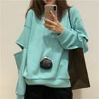 Drop Shoulder Long-sleeve Cutout Sweatshirt Aqua Blue - One Size