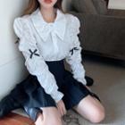 Long-sleeve Collared Bow-accent Blouse