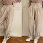 Adjustable-waist Corduroy Baggy-fit Pants Beige - One Size