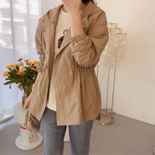 Gathered-waist Hooded Safari Jacket