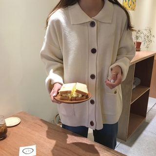 Dual-pocket Buttoned Knit Jacket Off-white - One Size