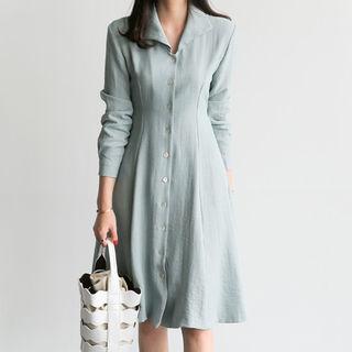 Tie-waist Linen Blend Shirtdress