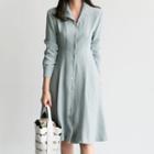 Tie-waist Linen Blend Shirtdress
